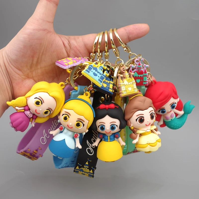 Disney Princesses Snow White Hua Mermaid Rapunzel Bella PVC Keychain Figure Doll Figures Toys