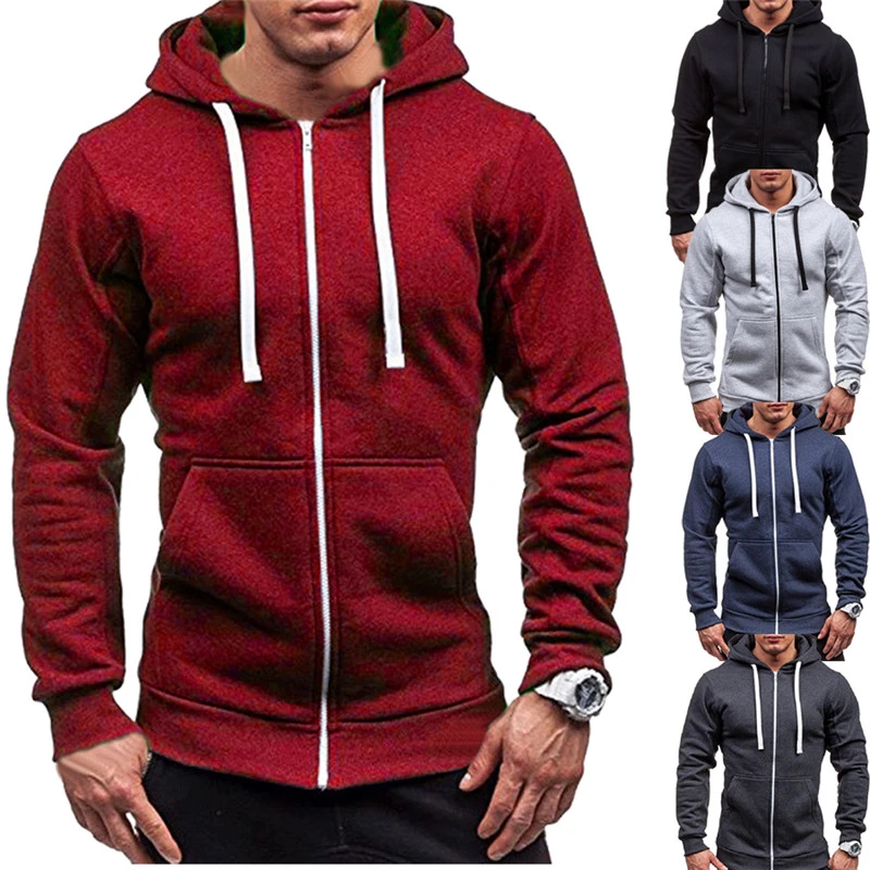 Harajuku 2020 Men Cotton Hoodies Casual Sweatshirt Half Dome Full Zip Hooded Sweatshirt Autumn Winter Hoodies Men Clothing