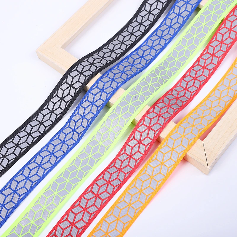 2.7cm Holographic Rhombic Reflective Ribbon Carved and Woven Bright Silver Decorative Band DIY Hand Sewing Safety Warning 1meter