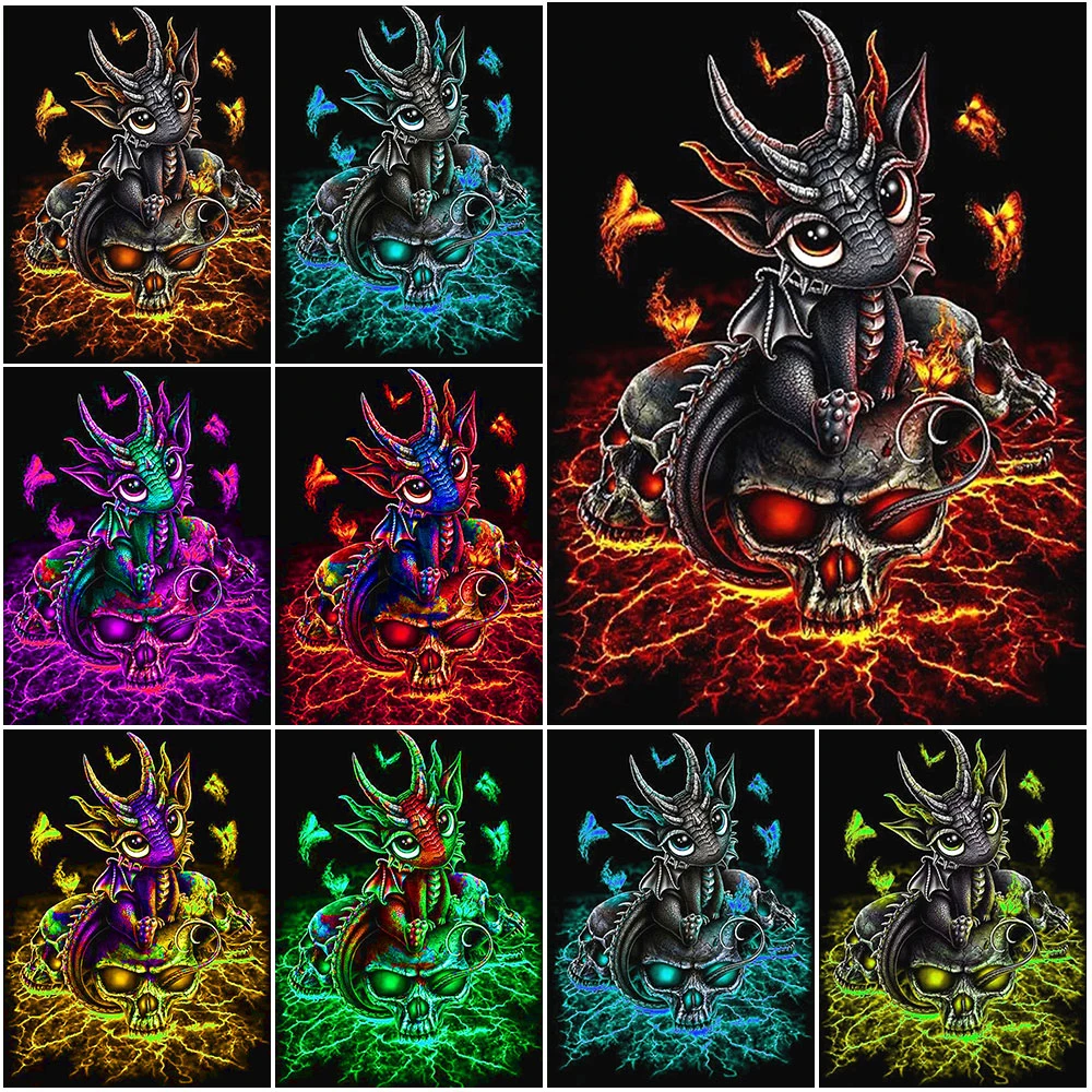 5D DIY Diamond Painting Fire Dragon Skull Cartoon Picture Full Diamond Art Mosaic Embroidery Cross Stitch Kits Home Decor