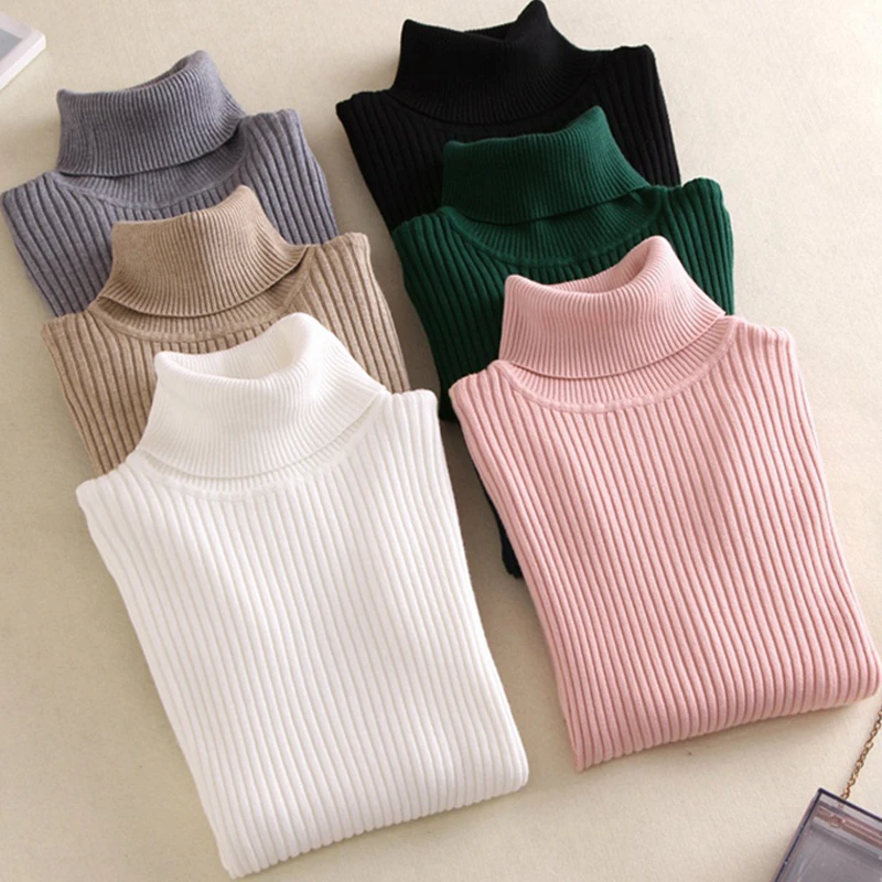 2020 AUTUMN Winter women Knitted Turtleneck Sweater Casual Soft polo-neck Jumper Fashion Slim Femme Elasticity Pullovers