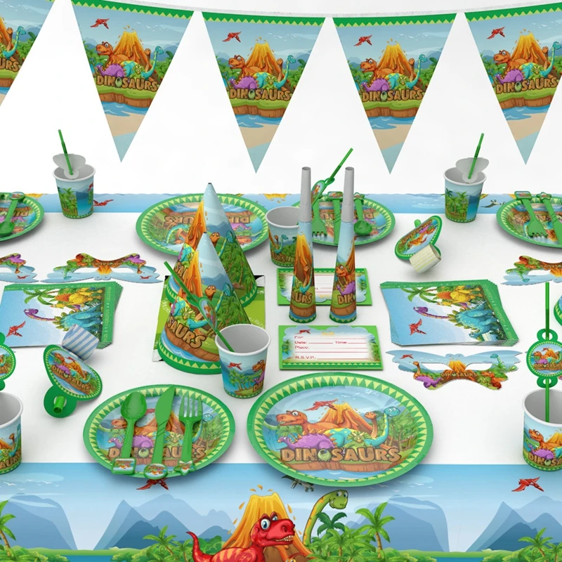 Dinosaur Theme Tableware Paper Plate Cup Napkins Boy Happy Birthday Party Decoration Kids Jurassic World Jungle Safari Birthday