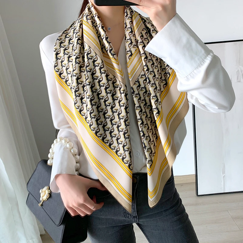 2021 spring new female scarf high quality shawl silk fashion scarf head scarf beach sun protection Baotou scarf 90cm * 90c