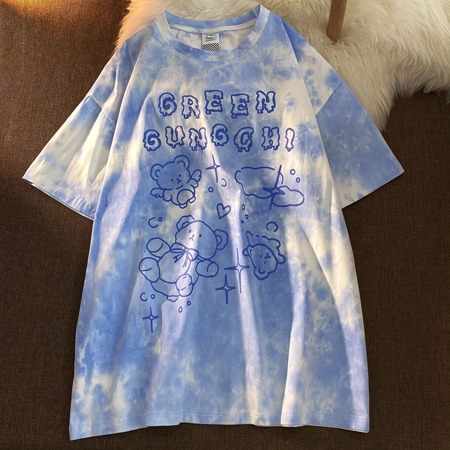 Summer women's short-sleeved vintage Female t-shirt harajuku Streetwear Y2k Top tie-dye oversized Tshirts letter print clothes