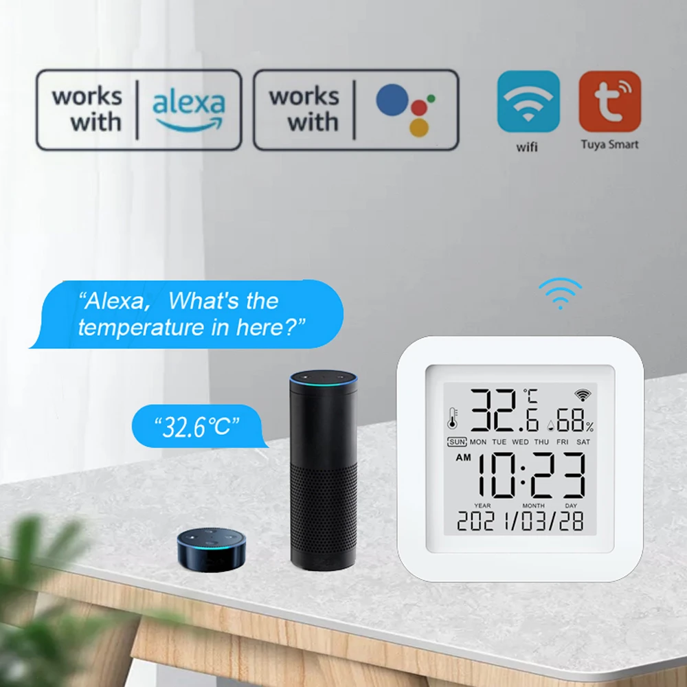 Tuya WiFi Thermometer Digital LCD Temperature Sensor Humidity Meter Thermometer Room Hygrometer Gauge Mini Weather Station