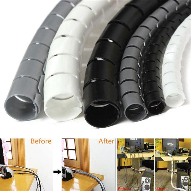 1m 10/25mm multiple colour Cable Spiral Wrap Tidy Cord Wire Banding Loom Storage Organizer PC TV Wire Winding Tube Wire Sleeves