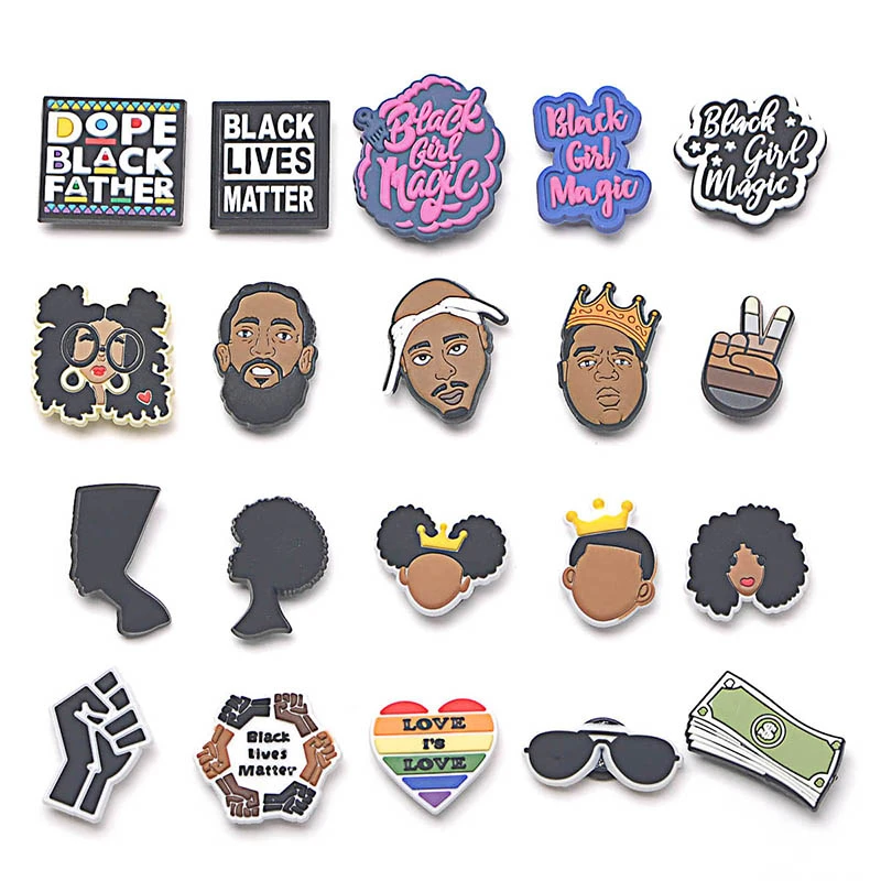 1PCS PVC Croc Shoe Charms Black Girl Magic Shoe Button Accessories Buckle Decorations Charm for Girl Gift Black Lives Matter