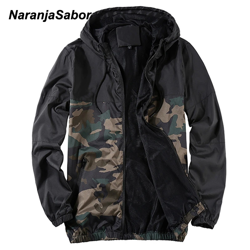 NaranjaSabor 2020 Men's New Jacket Autumn Jacket Men's Youth Camouflage Patchwork Hood Coat Slim Fit Brand Clothing 4XL N548