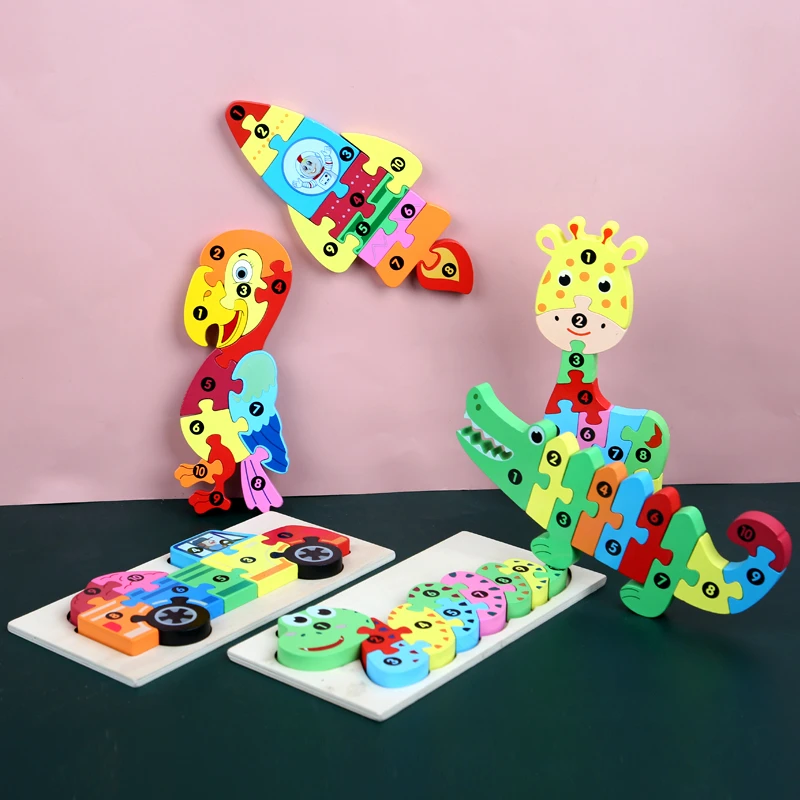 Wooden 3D Puzzle Jigsaw for Children Baby Cartoon Animal/Traffic Puzzles Educational Toy Kids Toy Gifts for boys and girls