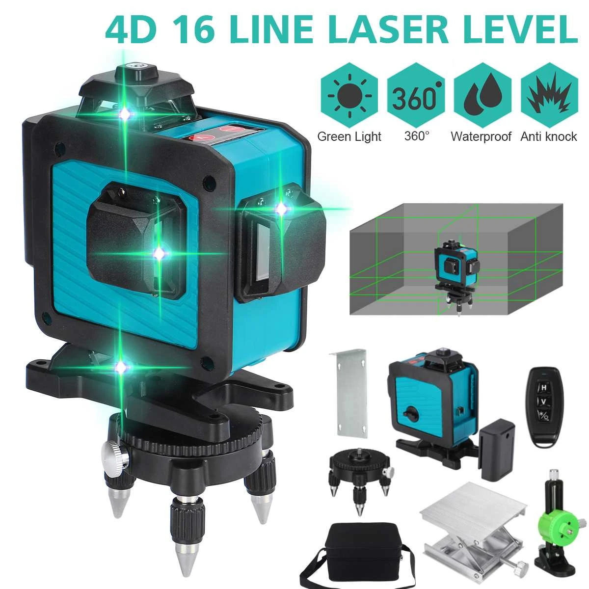 16 Line Laser Levels 360 Horizontal Vertical Cross 4D Green Light Laser Level Self-Leveling Measure Super Powerful Laser Beam