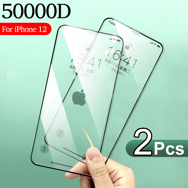 Full Cover Protective Glass on For iPhone 11 12 Pro Max mini Glass Screen Protector For iPhone XS Max X 8 7 6S Plus SE XR Glass