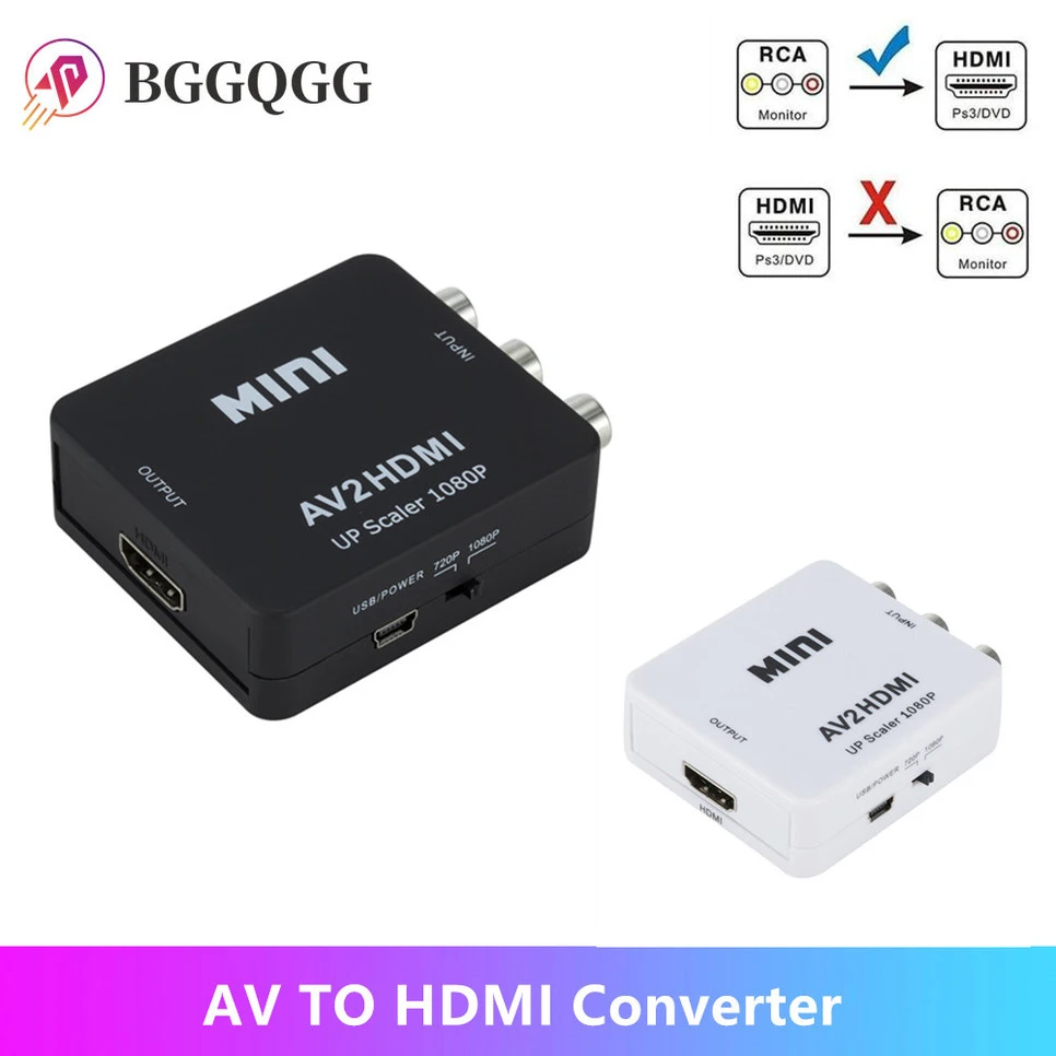 BGGQGG Latest Full HD Male To Female RCA AV TO HDMI Converter Adapter Mini Composite CVBS To HDMI AV2HDMI Audio Converter