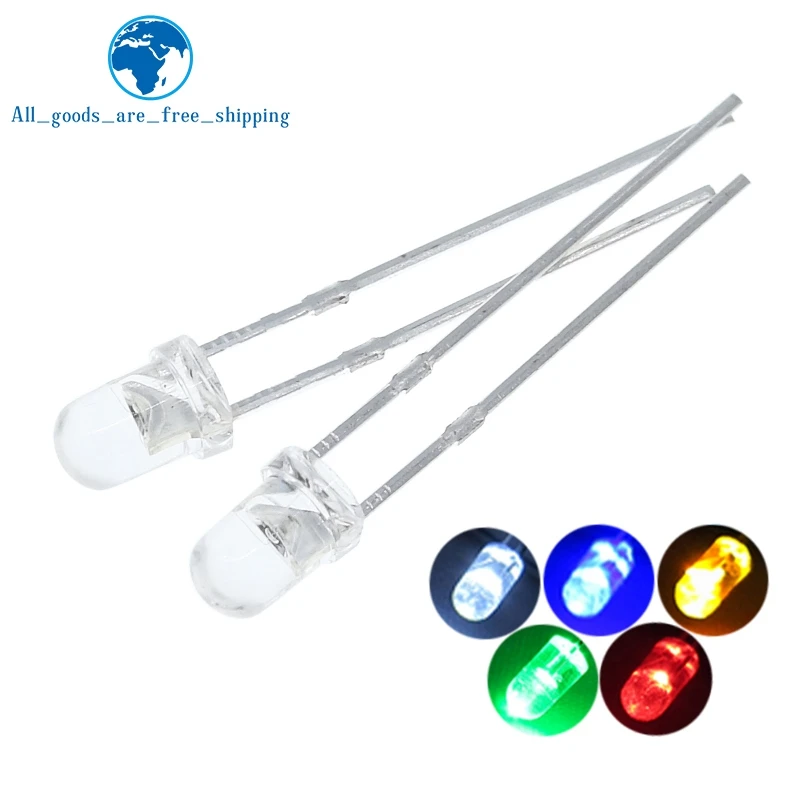 F3 Ultra Bright 3MM Round Water Clear Green/Yellow/Blue/White/Red LED Light Lamp Emitting Diode Dides Kit