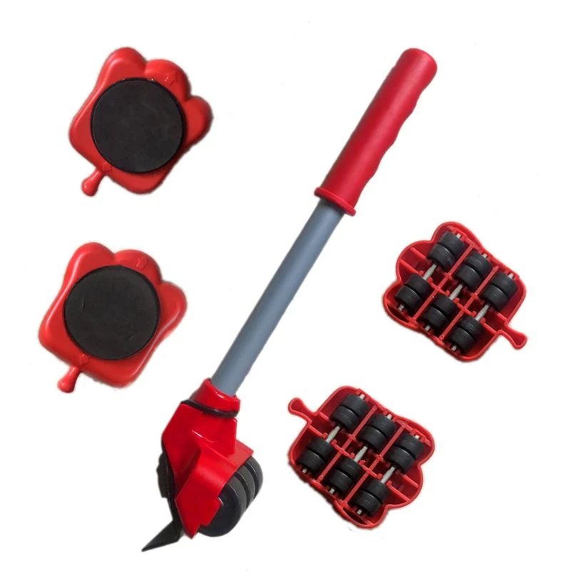 5Pcs Professional Furniture Mover Tool Set Heavy Stuffs Transport Lifter Wheeled Mover Roller with Wheel Bar Moving Hand Device