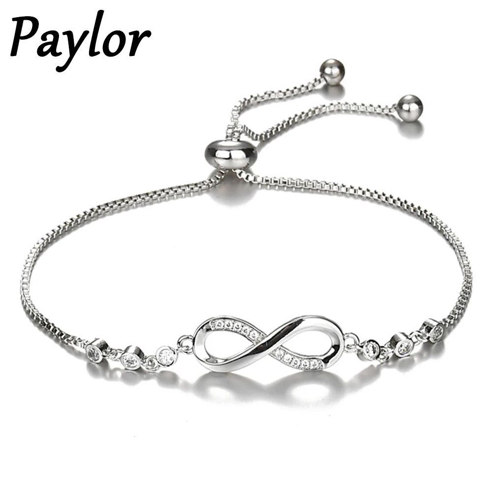 Paylor 2020 Luxurious Crystal Bracelet Silver Color Adjustable Infinity Charm Bracelets For Women Fashion Jewelry Dropship