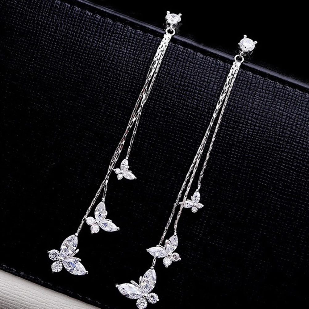 Long Tassel Butterfly Drop Earrings Silver Color 2021 Fashion Hanging Women Earrings Jewelry Girls GIfts Pendant Dangle Earrings