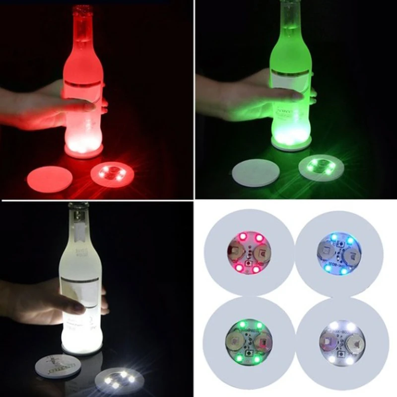 Waterproof LED luminescent coasters bar KTV blinking atmosphere lamp luminescent cup stickers Mini Glow Coaster LED Bottle Light
