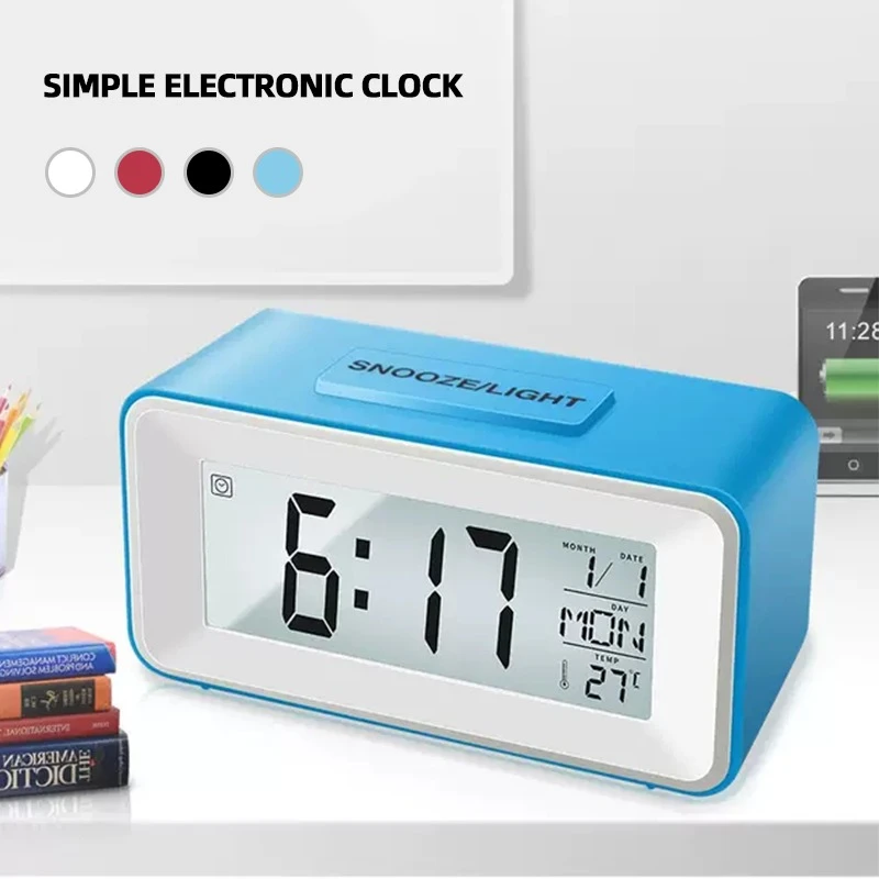 Home Desk Digital Clock Sound Control Backlight 12/24 H Snooze 8 Alarm Ringtones For Bedrooms Bedside Kids Home Decoration
