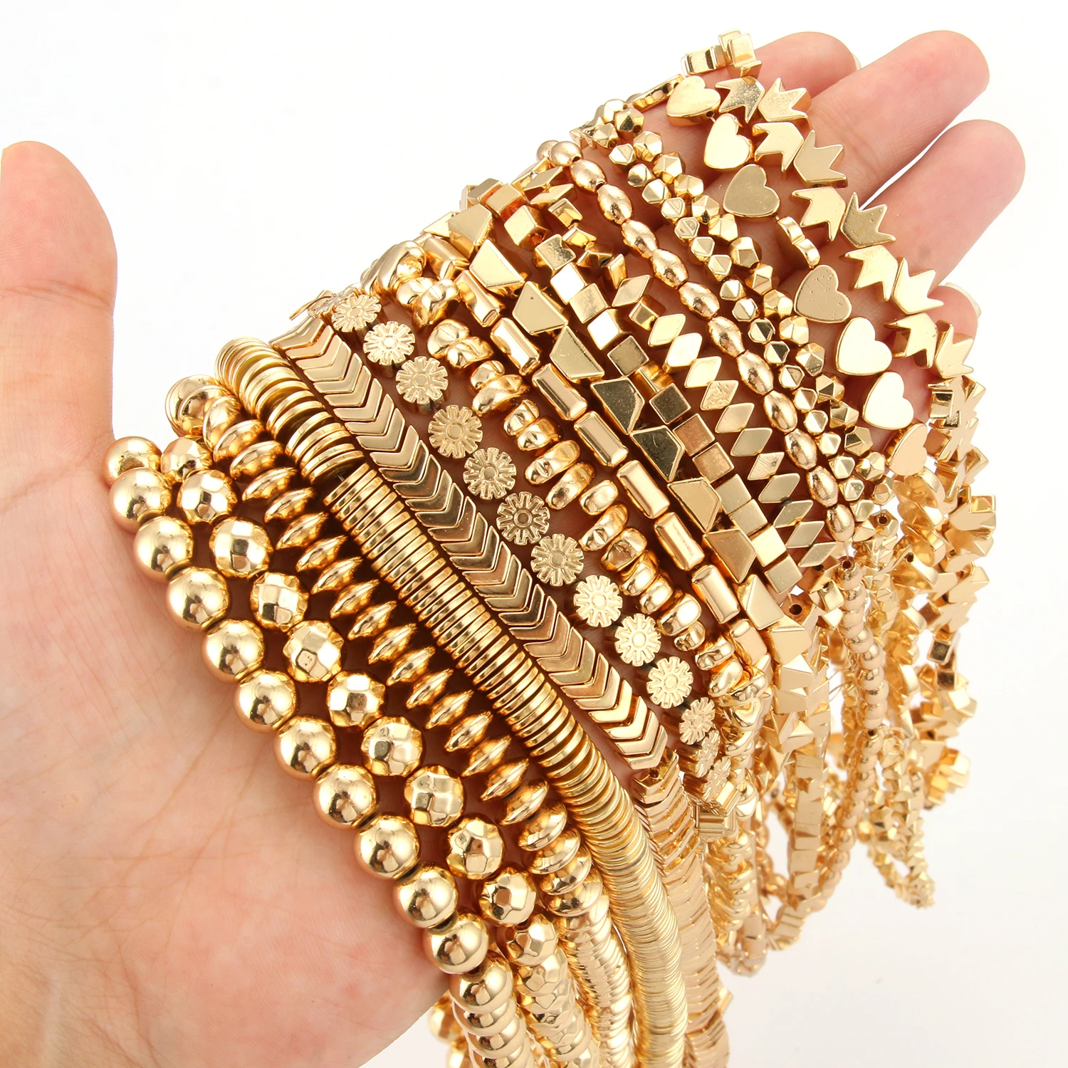 14 Gold Plating Irregular Hematite Beads Round Disc Cube Heart Shape Loose Natural Stone Beads for Jewelry Making DIY Bracelet