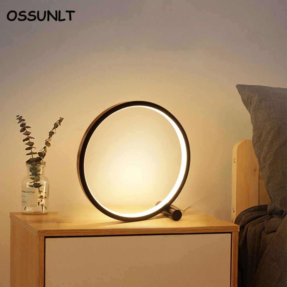 25CM LED Table Lamp Bedroom Circular Desk Lamps For Living Room Black/White Dimmable Bedside Lamp Round Night Light Decoration