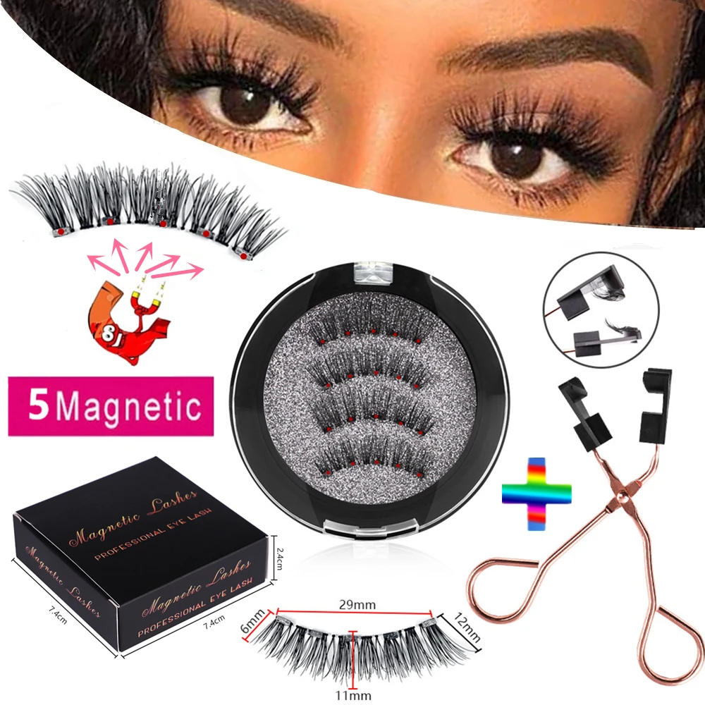 2 pairs of 4/5 natural magneticeyelashes, reusableeyelashes, false eyelashes, quantum eyelash curler, easy to wear and transport