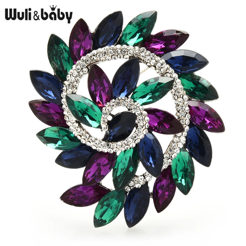 Wuli&baby Big Crystal Flower Brooches Pins Women 2-color Flower Weddings Party Brooch Jewelry Gifts