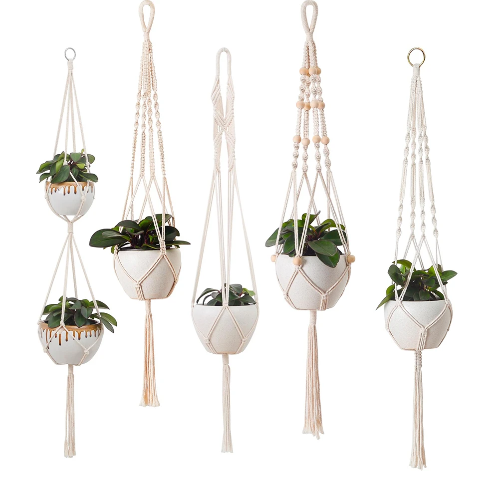 Macrame Plant Hanger Baskets Flower Pots Holder Balcony Wall Hanging Planter Decor Knotted Lifting Rope Home Garden Supplies