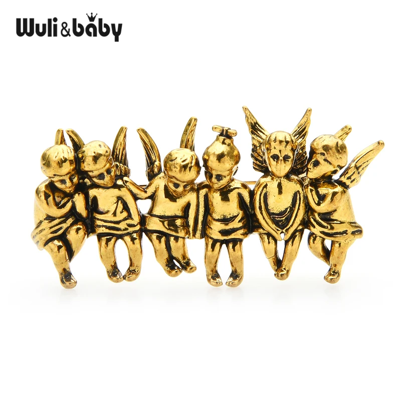 Wuli&baby Vintage Angels Brooches Women Men 2-color Lucky Angels Figure Party Casual Office Brooch Pins Gifts