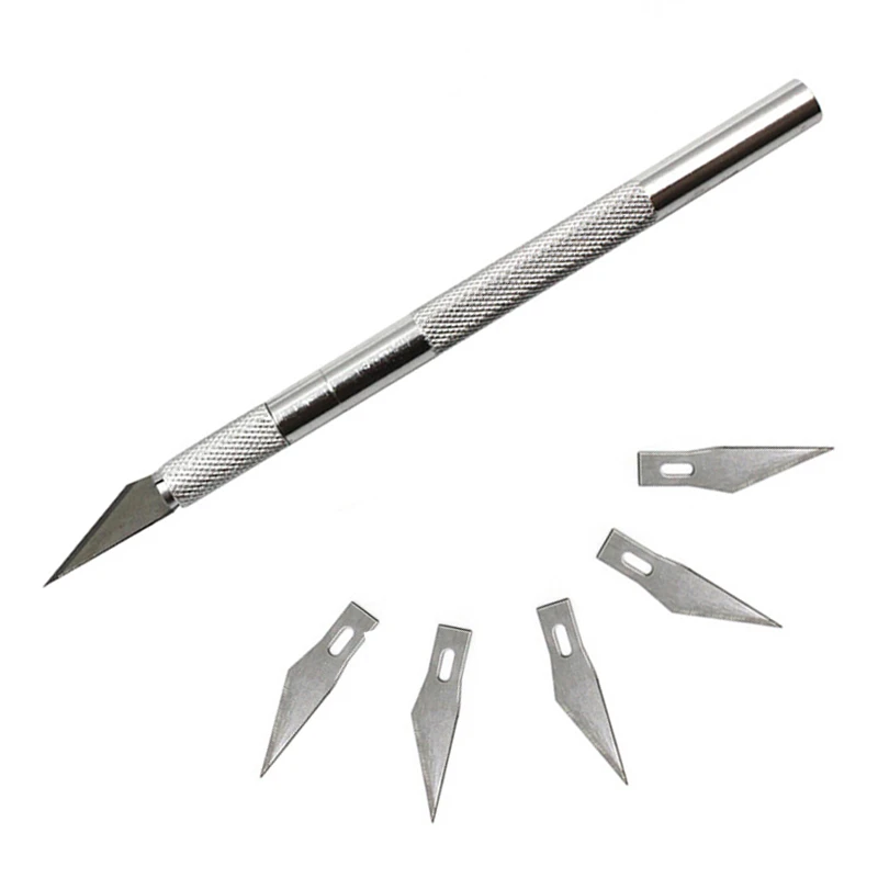 Non-Slip Cutter knives+5pcs Metal Scalpel Knife Tools Kit  PCB DIY Repair Hand Tools Engraving Craft Blades Mobile Phone