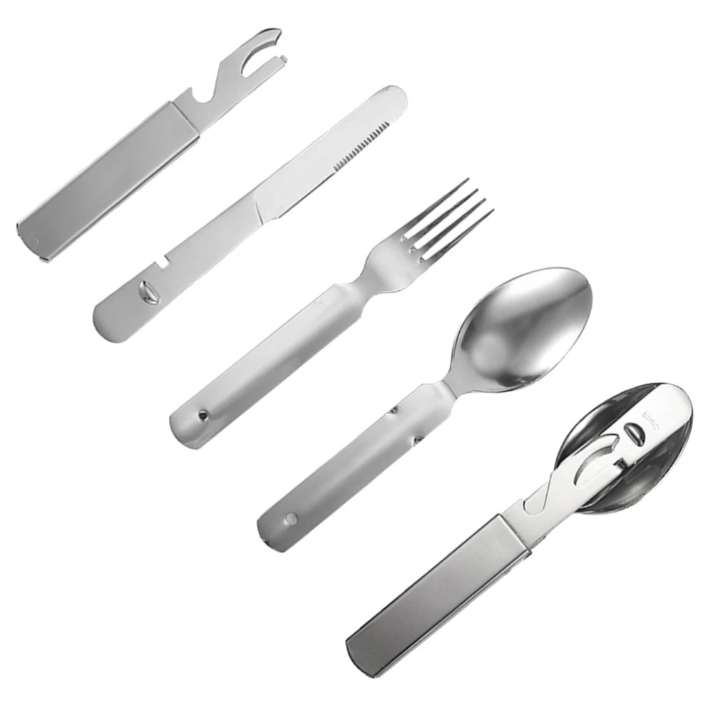 5pcs in 1 Set Portable Utensils Cutlery Set 5-Piece Including Knife Fork Spoon Stainless Steel Flatware Set for Travel Camping (