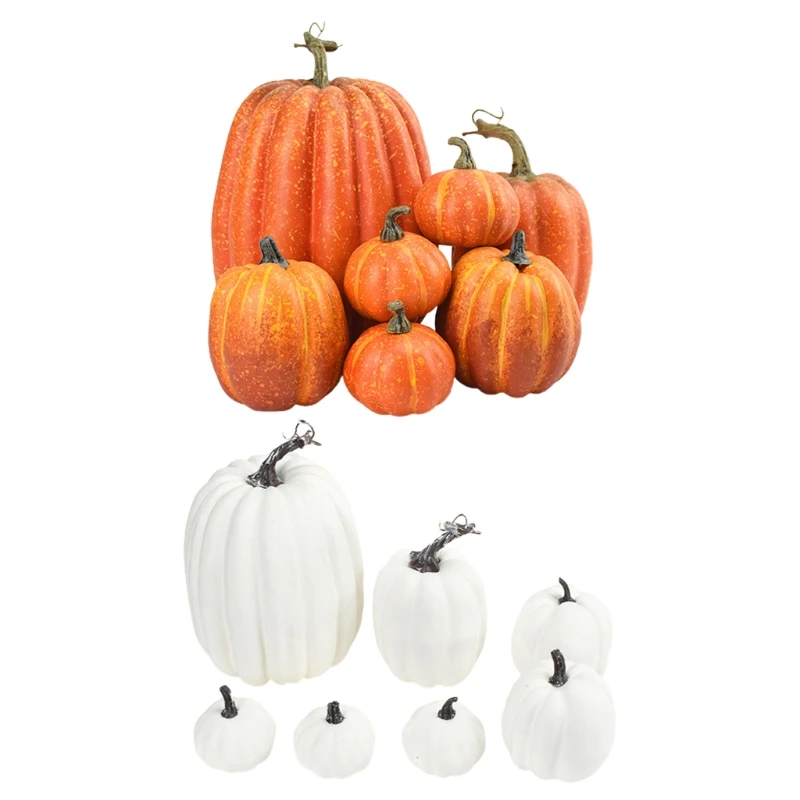 7pcs Artificial Pumpkins Assorted Fake Simulation Pumpkin for Halloween Thanksgiving Party Home Decoration