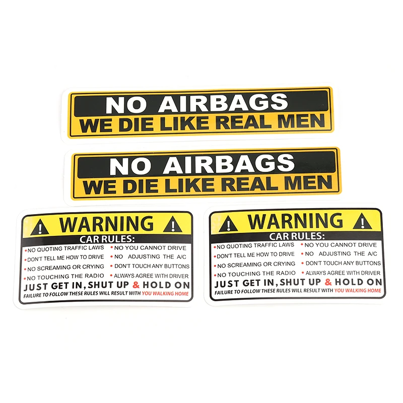 Car Sticker Decal Safety Warning Rules Decal PVC Car Stickers Auto NO AIRBAGS WE DIE LIKE REAL MEN for BMW Audi Honda Toyota KIA