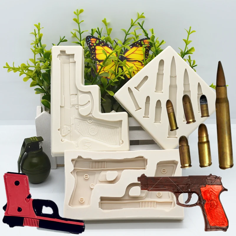 Cool Gun Bullet Shape Silicone Mold Resin Kitchen Baking Tools DIY Cake Chocolate Fondant Moulds Dessert Pastry Lace Decoration