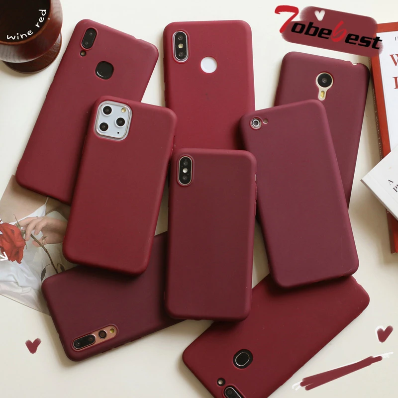 Wine Red Matte Phone Case For xiaomi redmi note 8 7 6 5 4 Pro 8a 7a 6 6A 5 5A 5 Plus 4A 4X S2 K20 Silicone Soft TPU Cover
