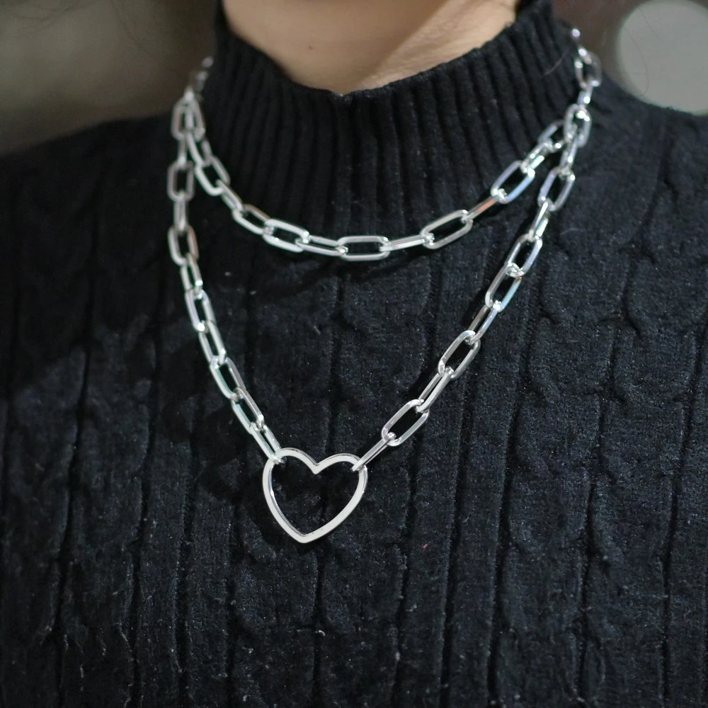 Big heart Long chain choker collar necklace harajuku punk choker women girls emo kawaii Necklace jewelry hip hop accessories