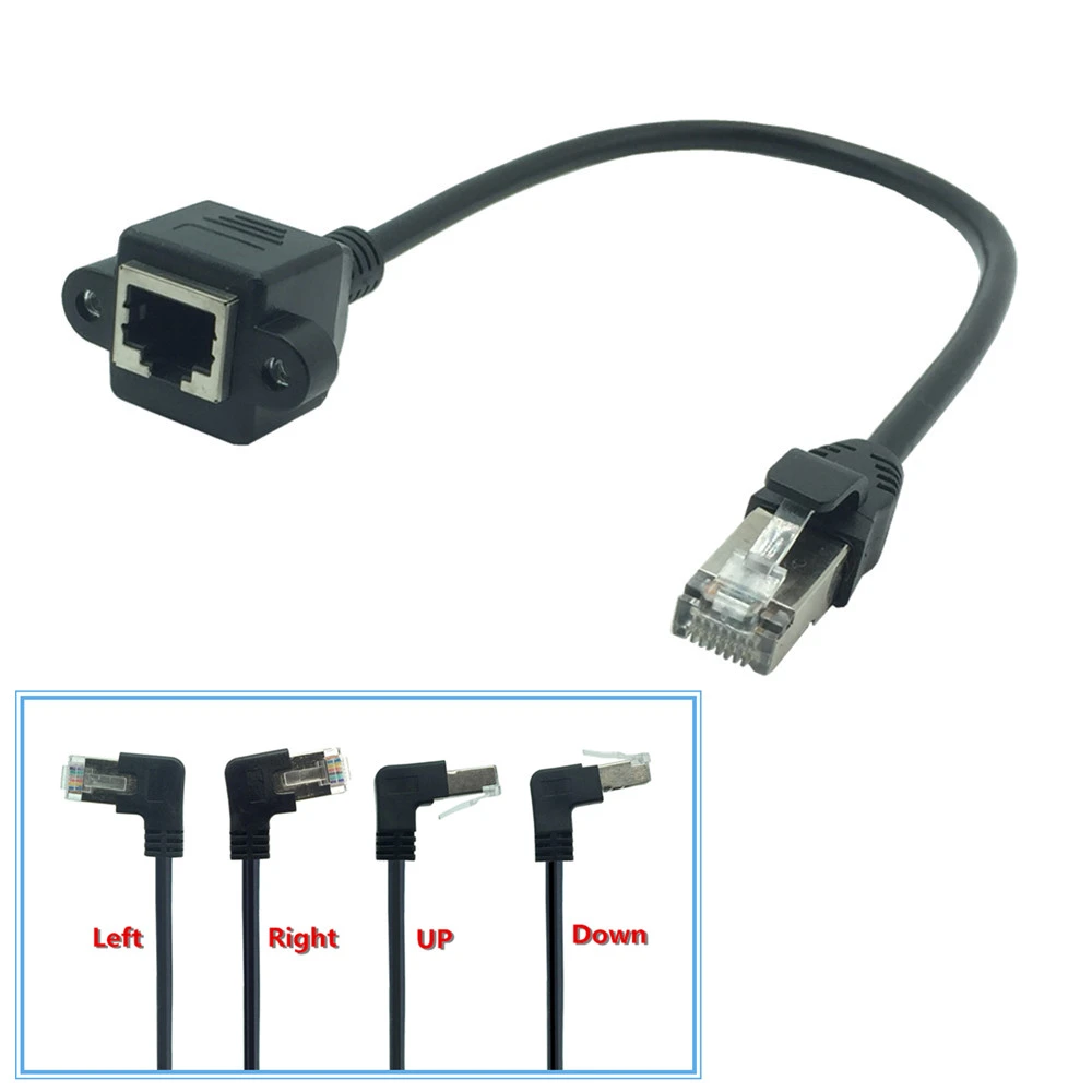 8Pin RJ45 Cable Male to Female Screw Panel Mount Ethernet LAN Network 8 Pin 90 Degree Right Angle Extension Cable 0.3m 0.6m