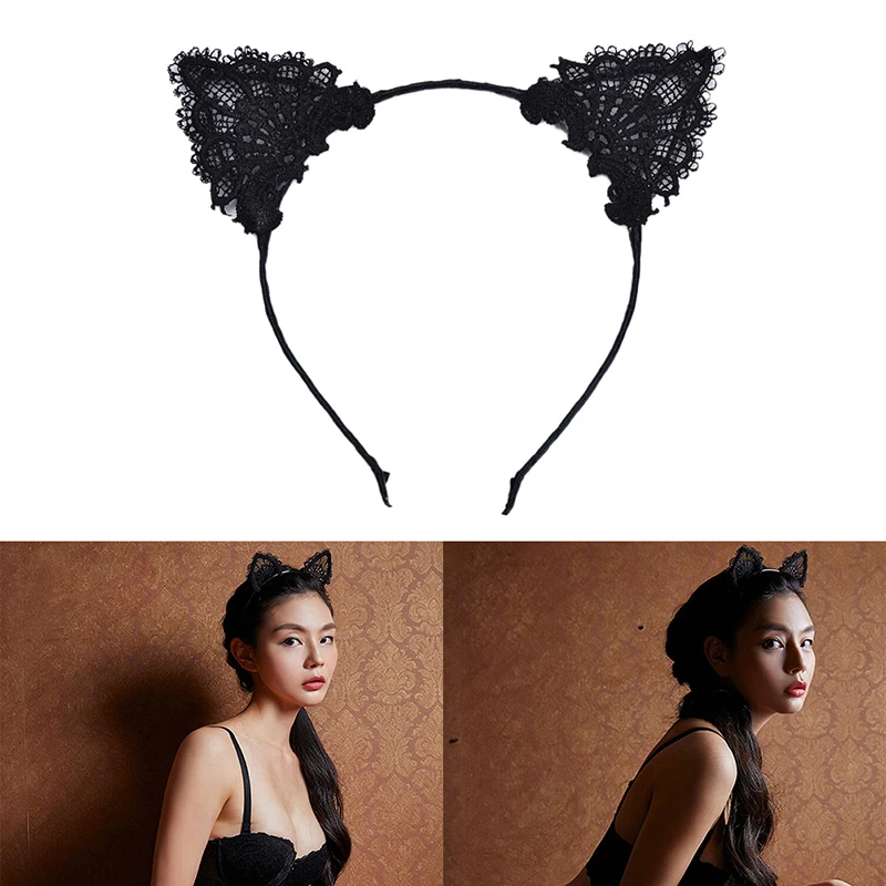 Female Cute Cat Ear Lace Hairbands Sexy Lady Girl Black Headbands Party Costume Kids Hair Hoop Photo Props Hair Band Accessories