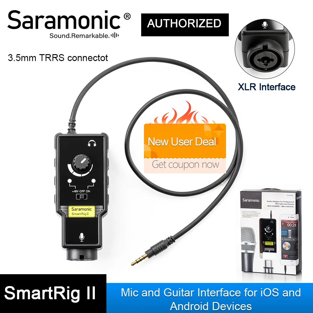 Saramonic SmartRig XLR Microphone Preamplifier Audio Adapter Mixer Preamp & Guitar Interface for DSLR Camera iPhone 7 7s 6 iPad