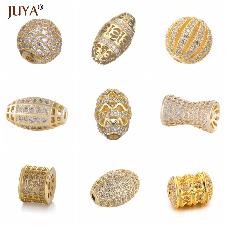 JUYA Handmade Beads Series Luxury Copper Metal Micro Pave Zircon Beads Accessories For Bracelet Beading Jewelry Making Supplies