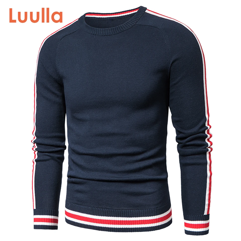 Luulla Men 2020 Spring Casual Knitted 100% Cotton Striped Sweaters Pullover Men Autumn New Fashion Classic O-Neck Sweaters Men