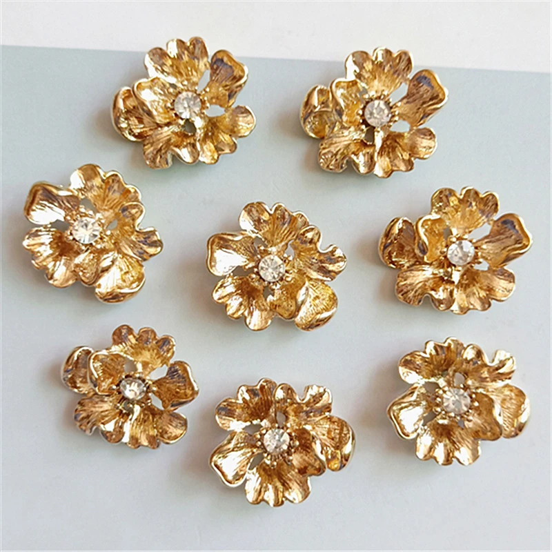 10 PCS Korean Style Alloy Golden Flowers Shape Pendant Charms For Making DIY Hair Accessories Bags Shoes Box Jewelry Material