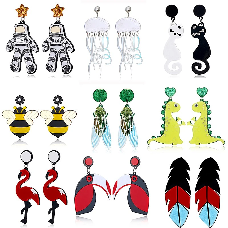 YAOLOGE New Punk Astronauts Drop Earrings For Women Retro Statement Metal Acrylic Fashion Funny Dangle Earring Jewelry For Party