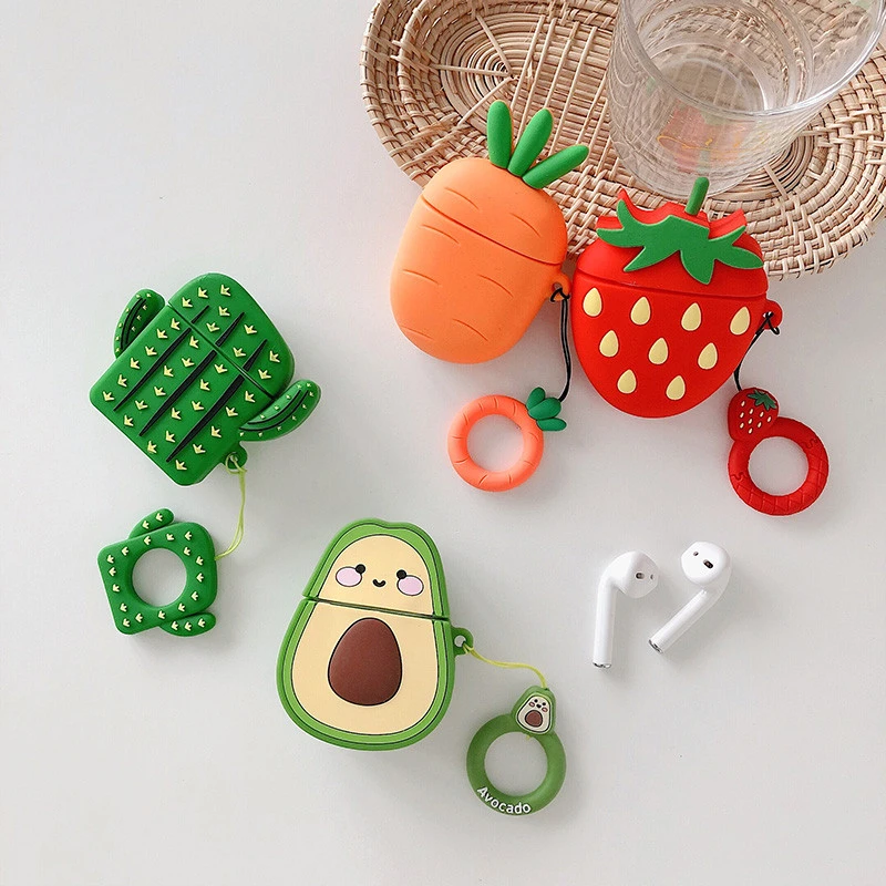 3D Fruit avocado strawberry carrot cactus Headphone Earphone soft case for Apple airpods 1 2 airpods pro Wireless Headset cover