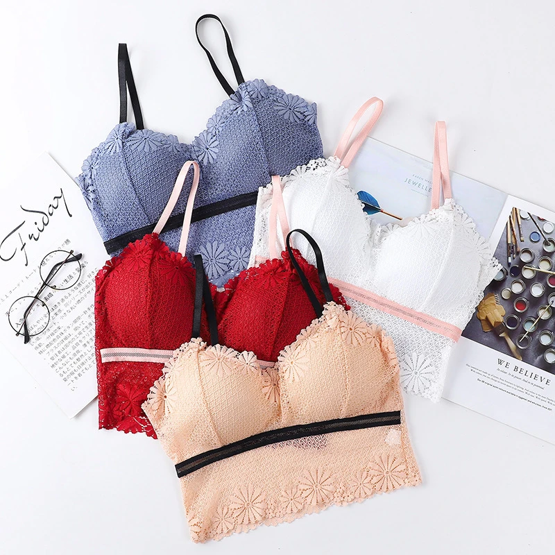 2020 New Arrival Women Sexy Lace Bra Tube Top Colorblock Daisy Wrapped Chest Underwear Female Anti-Glare Camisole Bralette