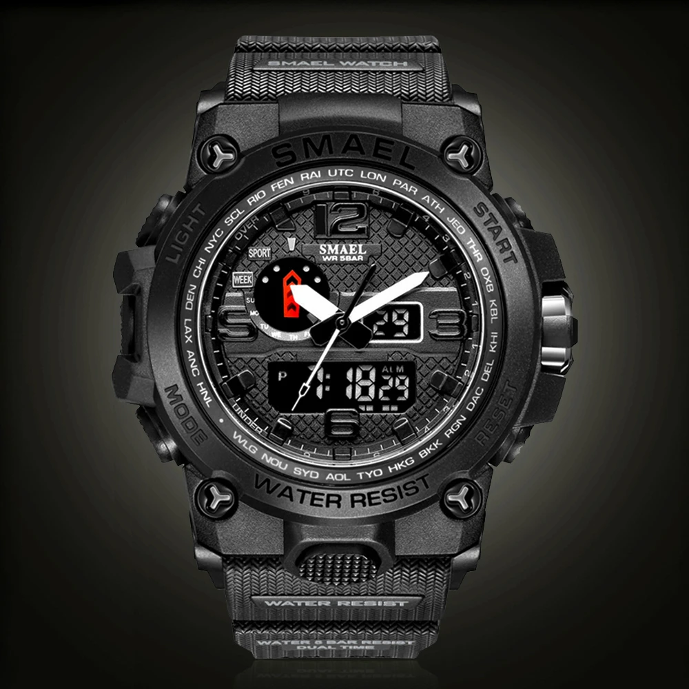 SMAEL Top Brand Men Analog Quartz Watch Men Sports Watches Mens Shock Military Clock Waterproof LED Digital WristWatch Masculino