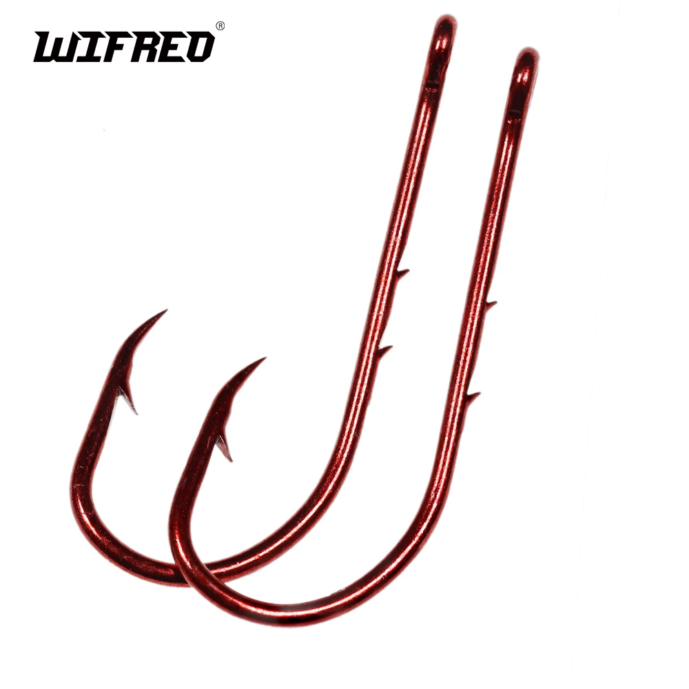 Wifreo 20pcs/bag Red Baitholder Hook High Carbon Steel Bait Holder Fishing Hook Nickle Color Fish Hooks Size 2 4 6 8 10