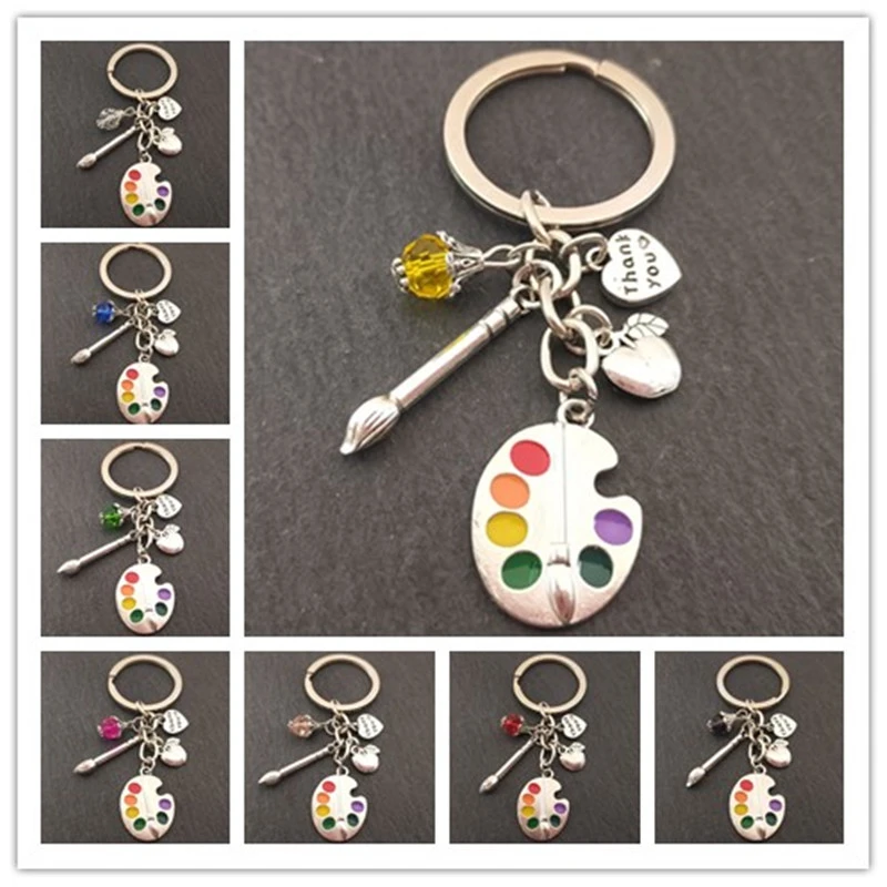 1Pc Handmade Brush and Artboard Keychain Finding Palette Student Gift keyring Handmade Jewelry wholesale Retails