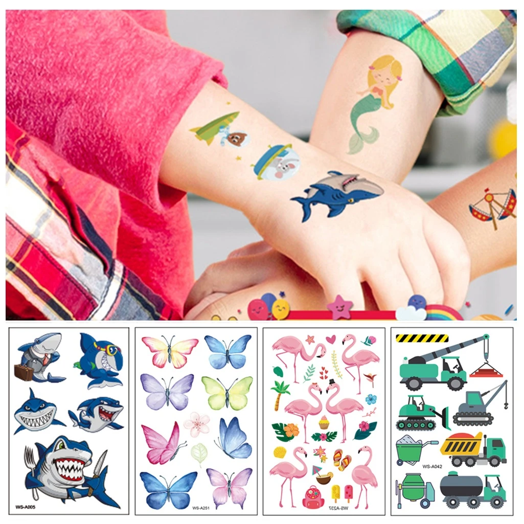 10PCS/SET Cartoon Tattoos Children Party Makeup Temporary Body Art Disposable Stickers Unicorns Sharks Butterfly Mermaid Robot