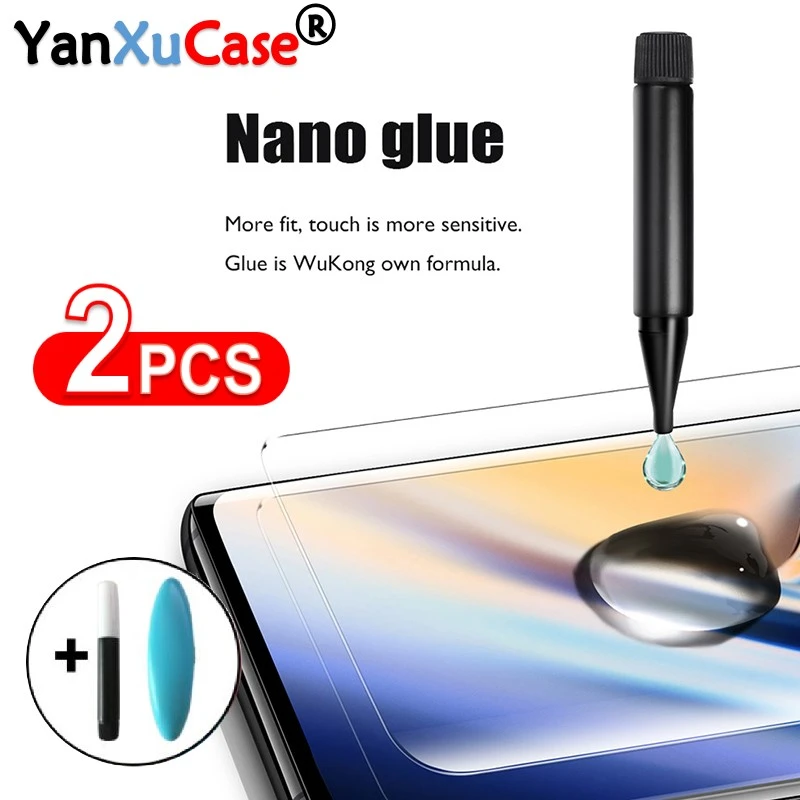 2PCS UV Tempered Glass For Oneplus 8 1+8 Pro Full Nano Liquid UV Screen Protector For One Plus 9 Pro 7 7T Pro Fingerprint Unlock