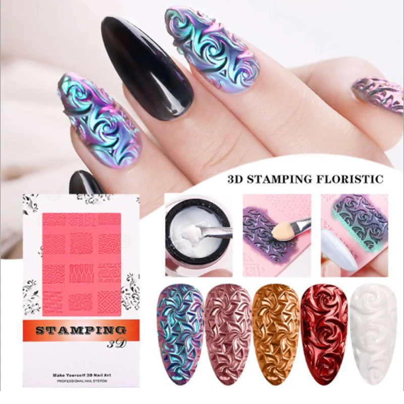 Nail Art Silicone Printing Template Powder Chrome Pigment Dust  Environment-Friendly  Template 3D Relief decorating tool